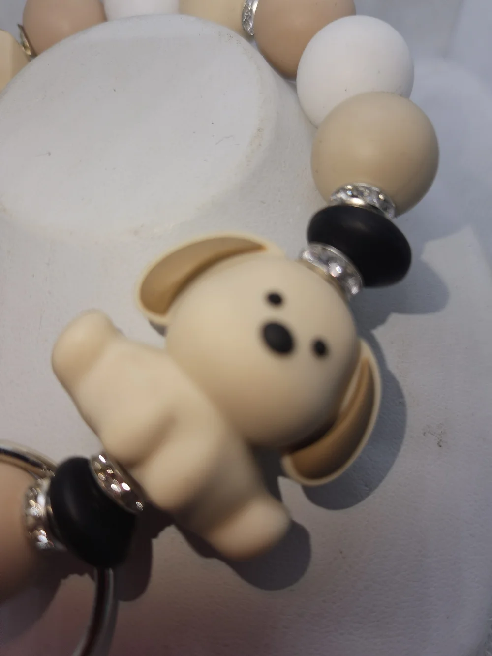 Beige & White Silicone Puppy Wristlet Keychain
